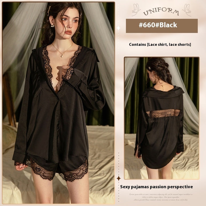 Elegant Lace-Trimmed Two-Piece Ice Silk Homewear Set – Comfortable & Stylish-SH-LNG-0117