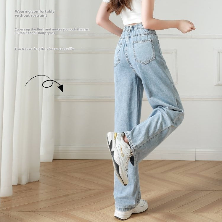 Women’s High-Waist Wide-Leg Jeans – Elastic Waist, Summer Lightweight Denim-SH-BT-019