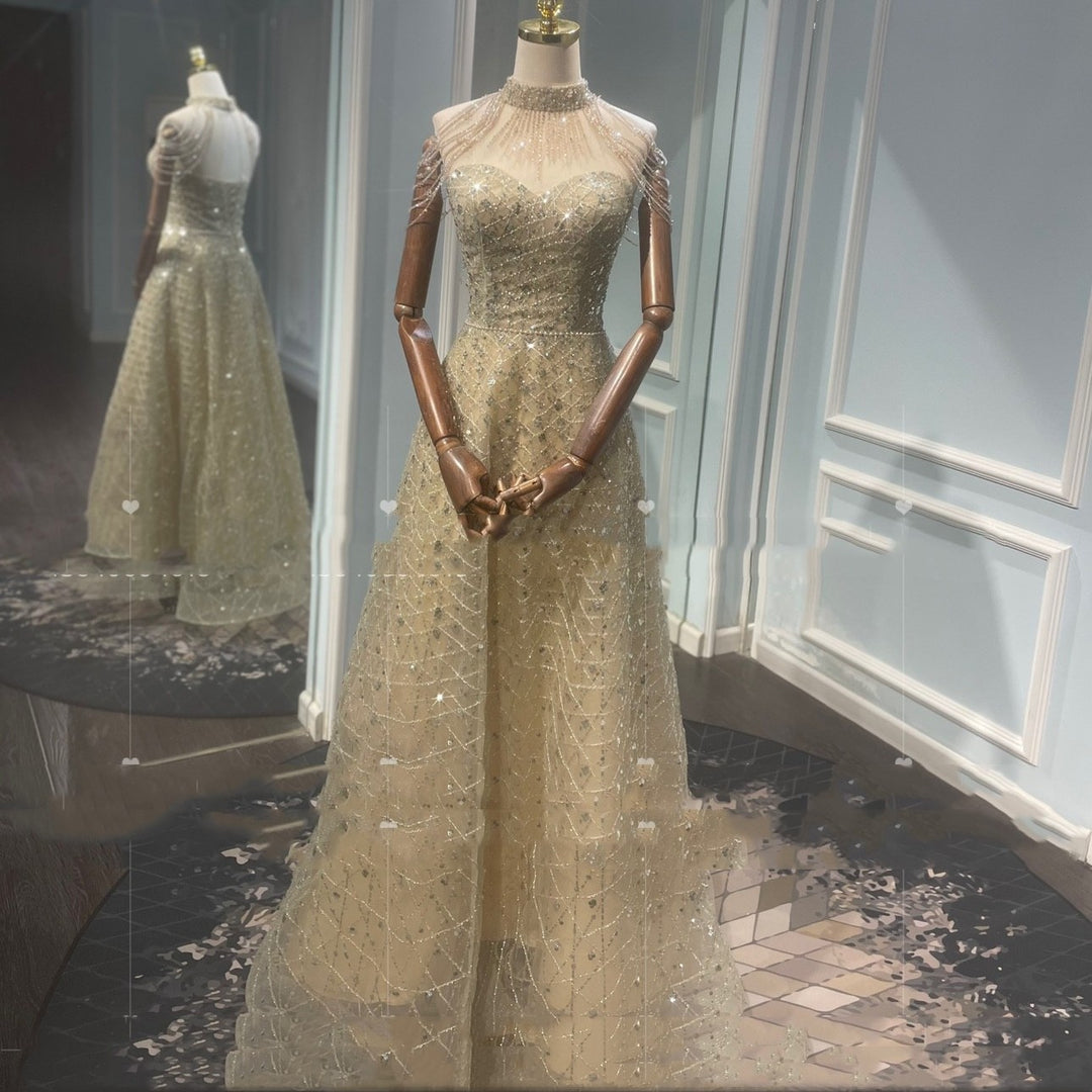 Golden Neck Hanging Light Luxury Toast Evening Dress - JOcaste