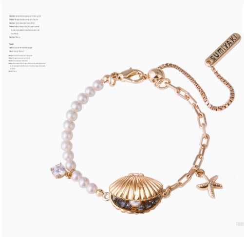 Golden Shell Pearl Bracelet – Ocean-Inspired Vacation Jewelry-SH-FJ-22