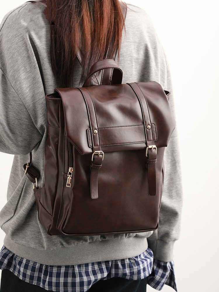 Men’s & Women’s PU Leather Laptop Backpack – Soft Uniform Style, Large Capacity-SH-BG-003