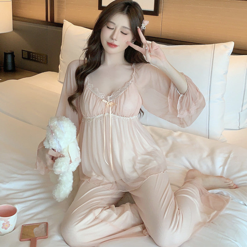 طقم بيجامات Pure Desire Homewear من الدانتيل والمودال يمكن ارتداؤه في الخارج