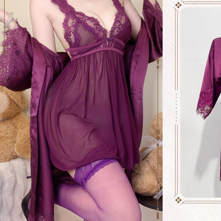 Lace Thin Split Nightdress for Women – Free Size Elegant Lingerie Gown-SH-LNG-0123