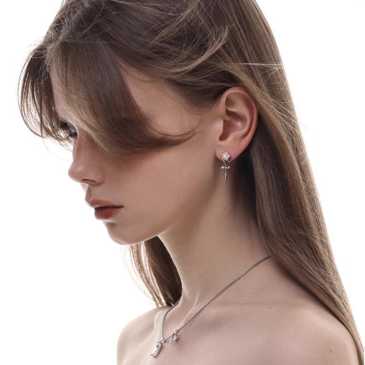 Rose Silver Stud Earrings – 2cm S925 Needl-SH-FJ-012
