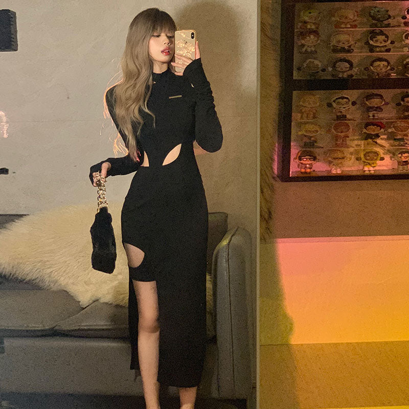 فستان نسائي مجوف بأكمام طويلة