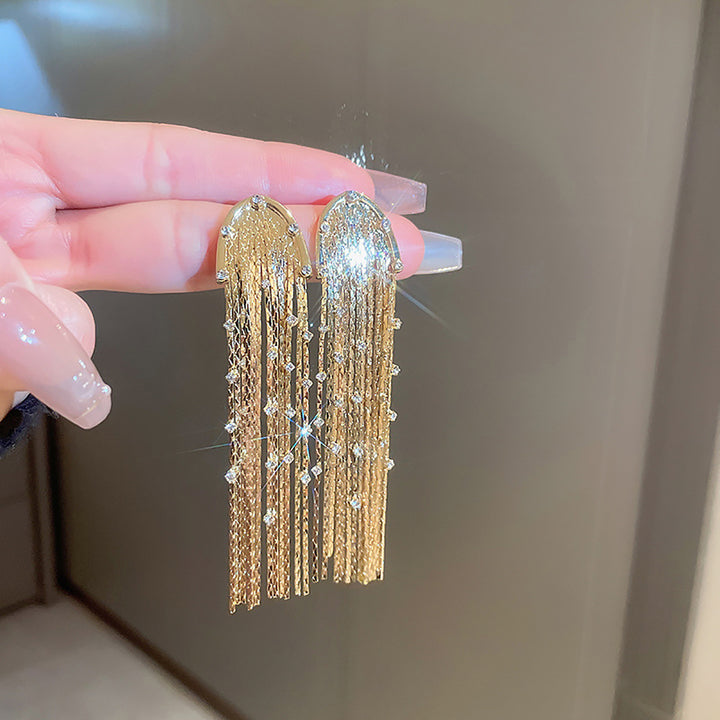 Women’s Fashion Tassel Earrings – 925 Silver Needle with Zircon-SH-FJ-004
