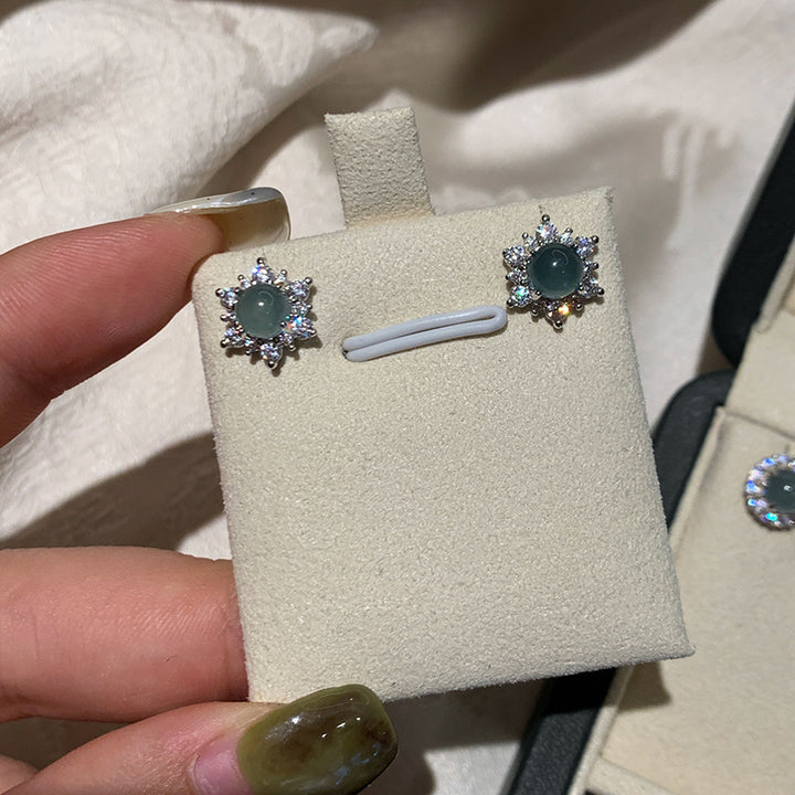 925 Sterling Silver Emerald Stud Earrings – Gold-Plated with Diamond Accents-SH-FJ-005