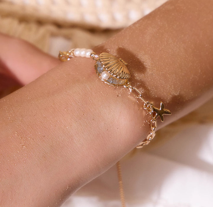 Golden Shell Pearl Bracelet – Ocean-Inspired Vacation Jewelry-SH-FJ-22