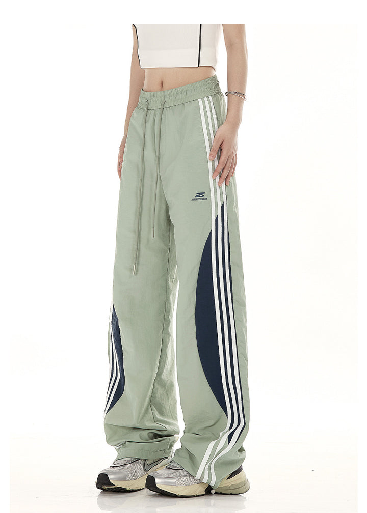 Men’s Retro Patchwork Sports Overalls – Mid Waist Nylon Trousers-SH-BT-004