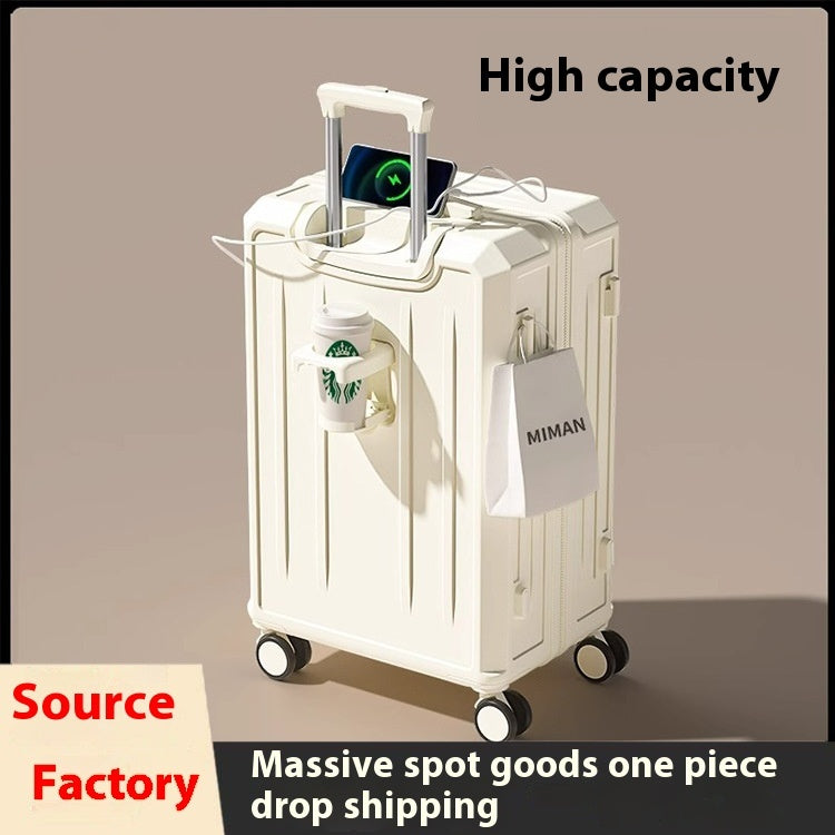 Multifunctional Lightweight Luggage with USB Charging & Cup Holder – 20''–28'' Travel Suitcase