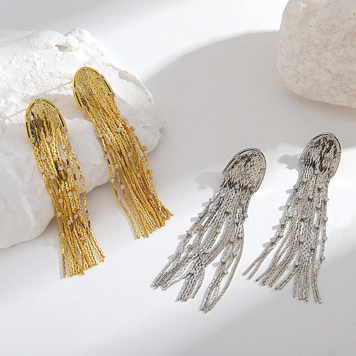Women’s Fashion Tassel Earrings – 925 Silver Needle with Zircon-SH-FJ-004