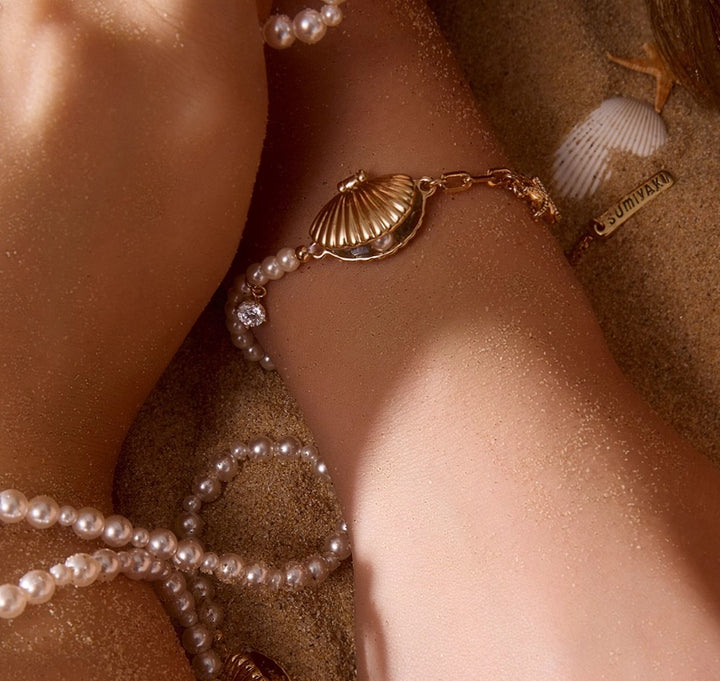 Golden Shell Pearl Bracelet – Ocean-Inspired Vacation Jewelry-SH-FJ-22