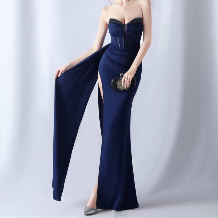 Elegant Fishbone Beaded Slim Evening Dress – Luxury Gala Gown-SH-DR-0123