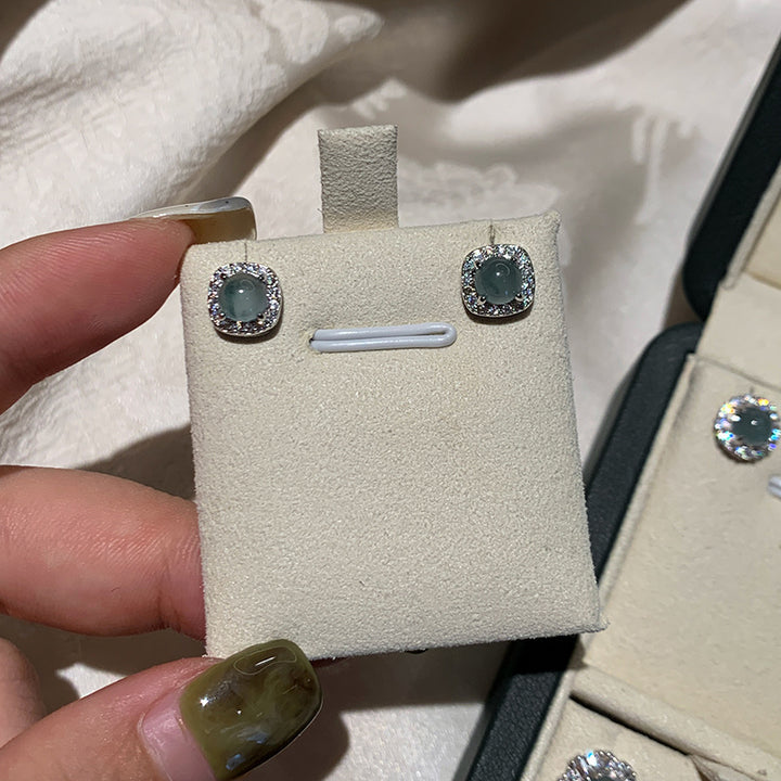 925 Sterling Silver Emerald Stud Earrings – Gold-Plated with Diamond Accents-SH-FJ-005