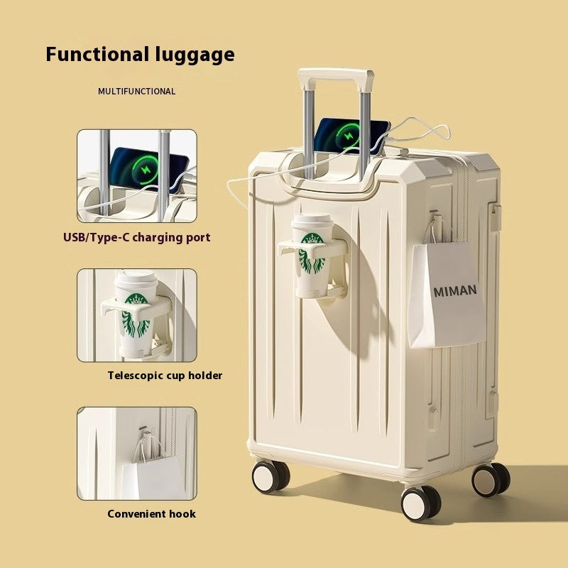 Multifunctional Lightweight Luggage with USB Charging & Cup Holder – 20''–28'' Travel Suitcase