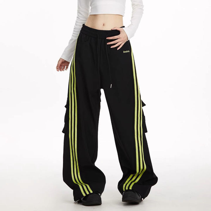 Men’s Vintage Stripe Workwear Pants – High Waist Drawstring Trousers-SH-BT-005
