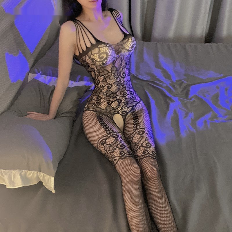 Sheer Mesh Lingerie Set with Jumpsuit & Stockings – Seductive & Elegant-SH-LNG-0123