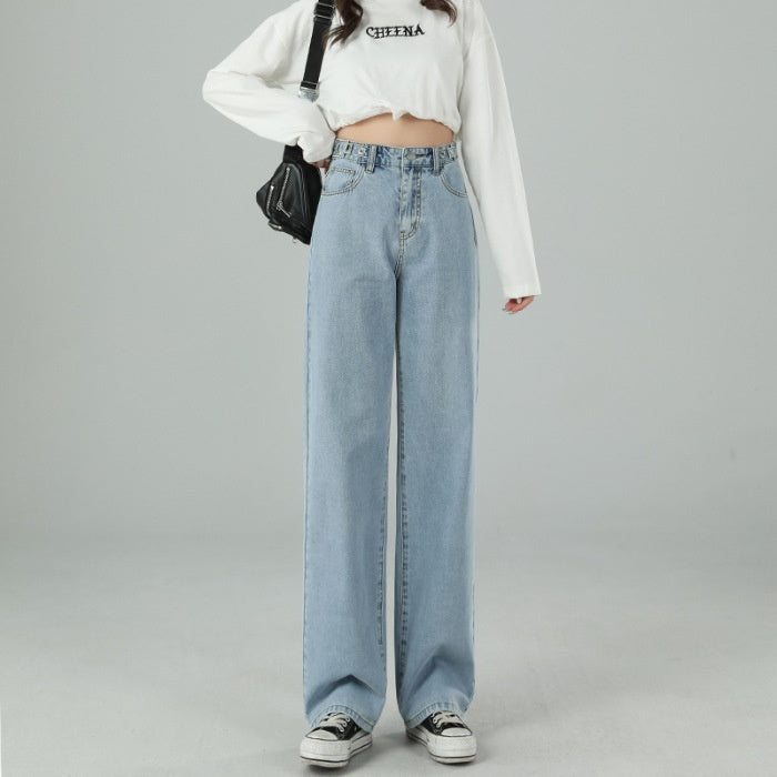 Women’s High-Waist Straight-Leg Jeans – Retro Washed Wide-Leg Denim for Spring & Autum-SH-BT-020