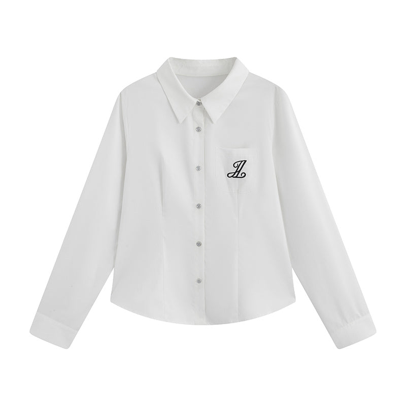 Preppy Style Waist-Tight Lapel Shirt – Long Sleeve Cardigan Blouse-SH-TOP-006