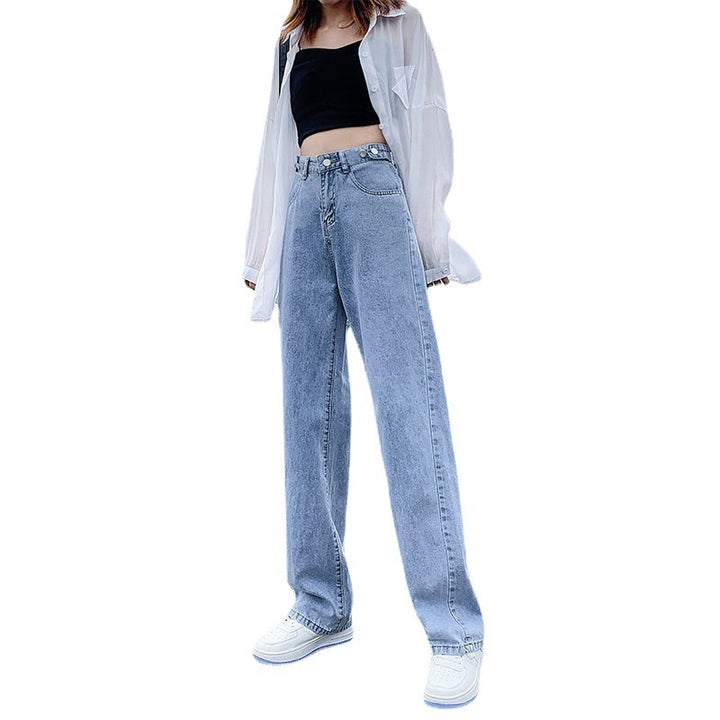 Women's High Waist Adjustable Straight Jeans – Loose Fit Cotton Denim Pants-SH-BT-009