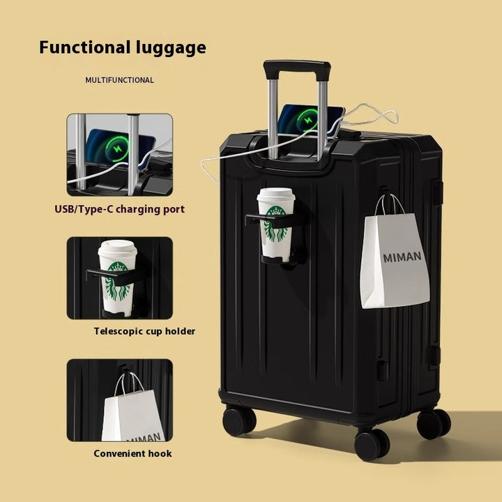 Multifunctional Lightweight Luggage with USB Charging & Cup Holder – 20''–28'' Travel Suitcase