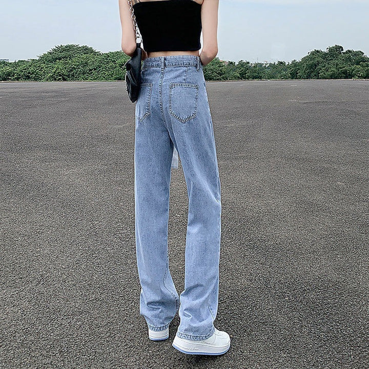 Women's High Waist Adjustable Straight Jeans – Loose Fit Cotton Denim Pants-SH-BT-009