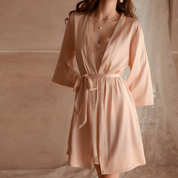Women's Ice Silk Sling Pajamas – Lightweight & Sexy Sleepwear-SH-LNG-0116