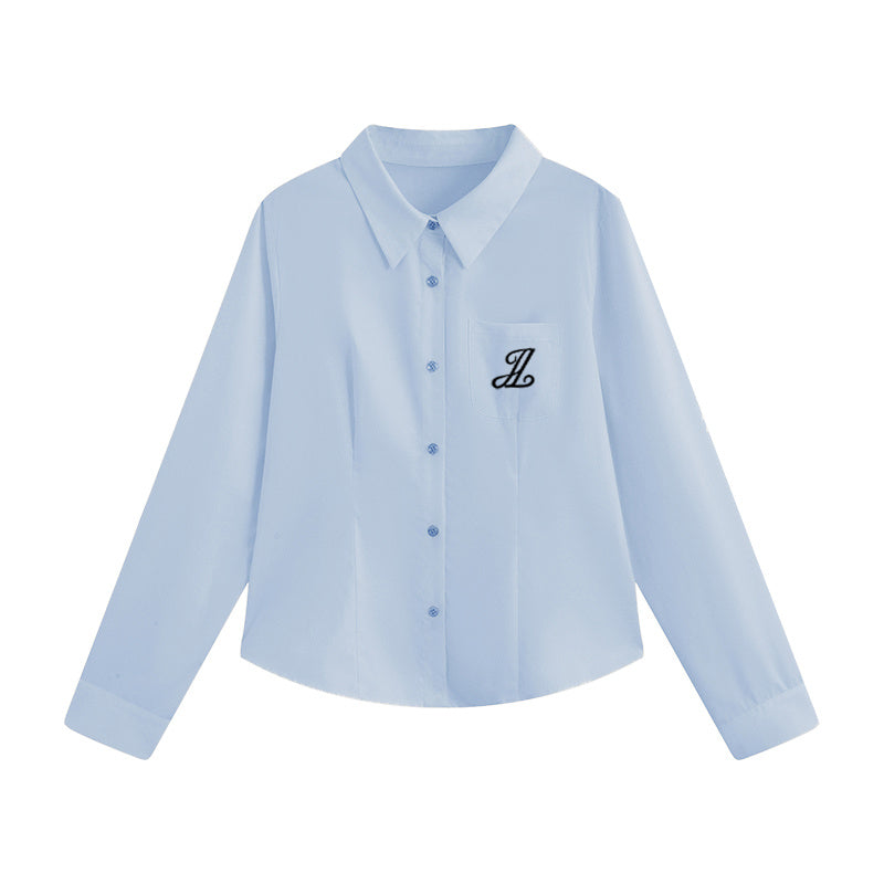 Preppy Style Waist-Tight Lapel Shirt – Long Sleeve Cardigan Blouse-SH-TOP-006
