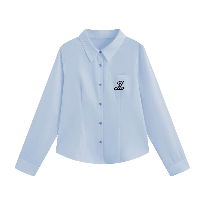 Preppy Style Waist-Tight Lapel Shirt – Long Sleeve Cardigan Blouse-SH-TOP-006