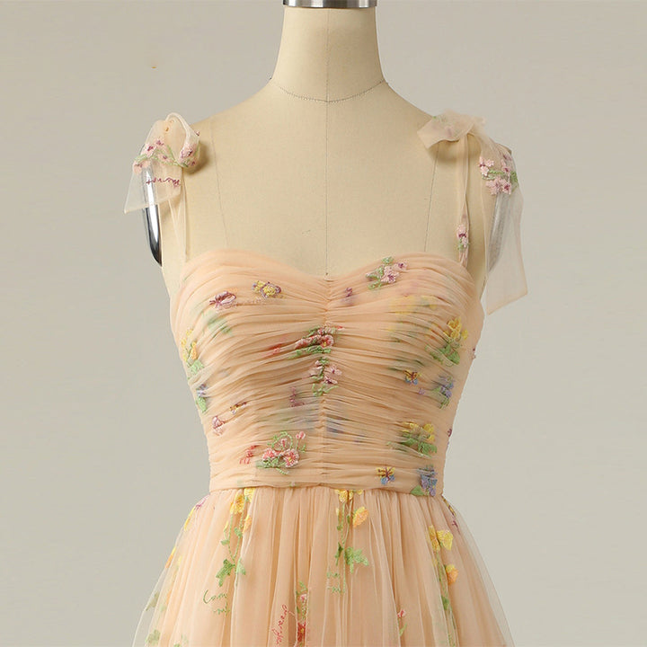 Long Niche Strap Embroidered Heavy Work Floral Dress - JOcaste